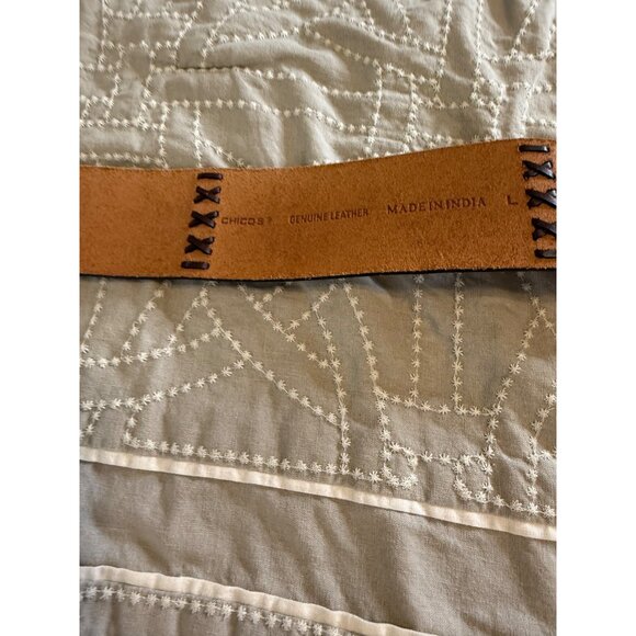 VTG Chicos Leather Embossed Floral Belt Conch Style Ornate Buckle Western Boho - Picture 9 of 11